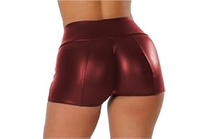 HTHLVMD Women's Flexible Club Faux Leather Shorts High Waisted Sexy Disco Short Hot Pants