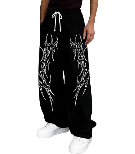 Amazon.com: Men's Wide Leg Baggy Sweatpants Y2K Graphic Oversized
