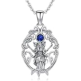 UCADRIT Hecate Necklace Sterling Silver Hekate Necklace Birthstone Triple Moon Goddess Pagan Jewelry Gifts for Women