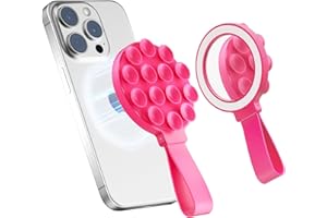 UPONSZ Magnetic Silicone Suction Cup Phone Mount Built-in Mirror for MagSafe,Sticky Phone Grip Holder for iPhone, Hands-Free for Makeup Shower, Octo Sticky Buddy Thing Back of Case for TikTok Selfie Video
