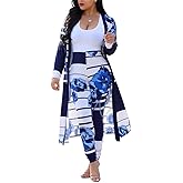 VLUNT Womens Floral Print Long Sleeve Cardigan Cover up Long Pants 2 Piece Outfits Set
