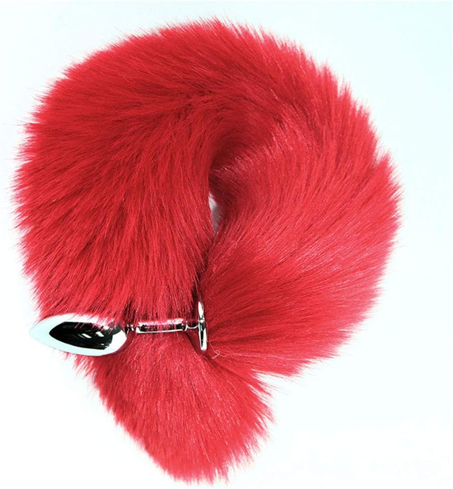 Cosplay Costume Accessory Faux Fox Tail Red Fur Animal Tail Romantic Stainless Steel Bǜtt Plǚg Âdûlt Couple Play Six-Toys