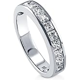 BERRICLE Sterling Silver Rings Stackable Half Eternity Band Ring for Women, Channel Set Cubic Zirconia CZ - Cushion, Emerald, Princess Cut