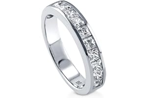 BERRICLE Sterling Silver Wedding Rings Channel Set Princess Cut Cubic Zirconia CZ Anniversary Half Eternity Ring for Women, Rhodium Plated