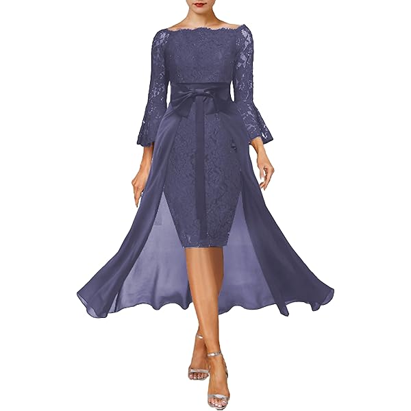 スーツ・フォーマル・ドレス LACE TOP SET FASCINATION DRESS Amazon.com: Noufany Two Pieces Overskirt Knee Length Lace