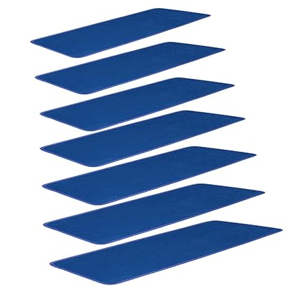 SLB Works Polypropylene Fiber Stair Tread Carpet Solid Blue, with Self-Adhesive Side Nylon Buckle Mounting, Non-Slip Carpets 9.4 L x 25.6 W, Stairs Treads Mats, Set of 7