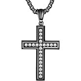 Deerllia Cross Necklace for Men Stainless Steel Crucifix Pendant Silver White Gold Yellow Black Jesus Christ Plain Simple Women Fine Jewelry Gifts, 24 Inches Rolo Chain, Zirconia, Polished, Rope