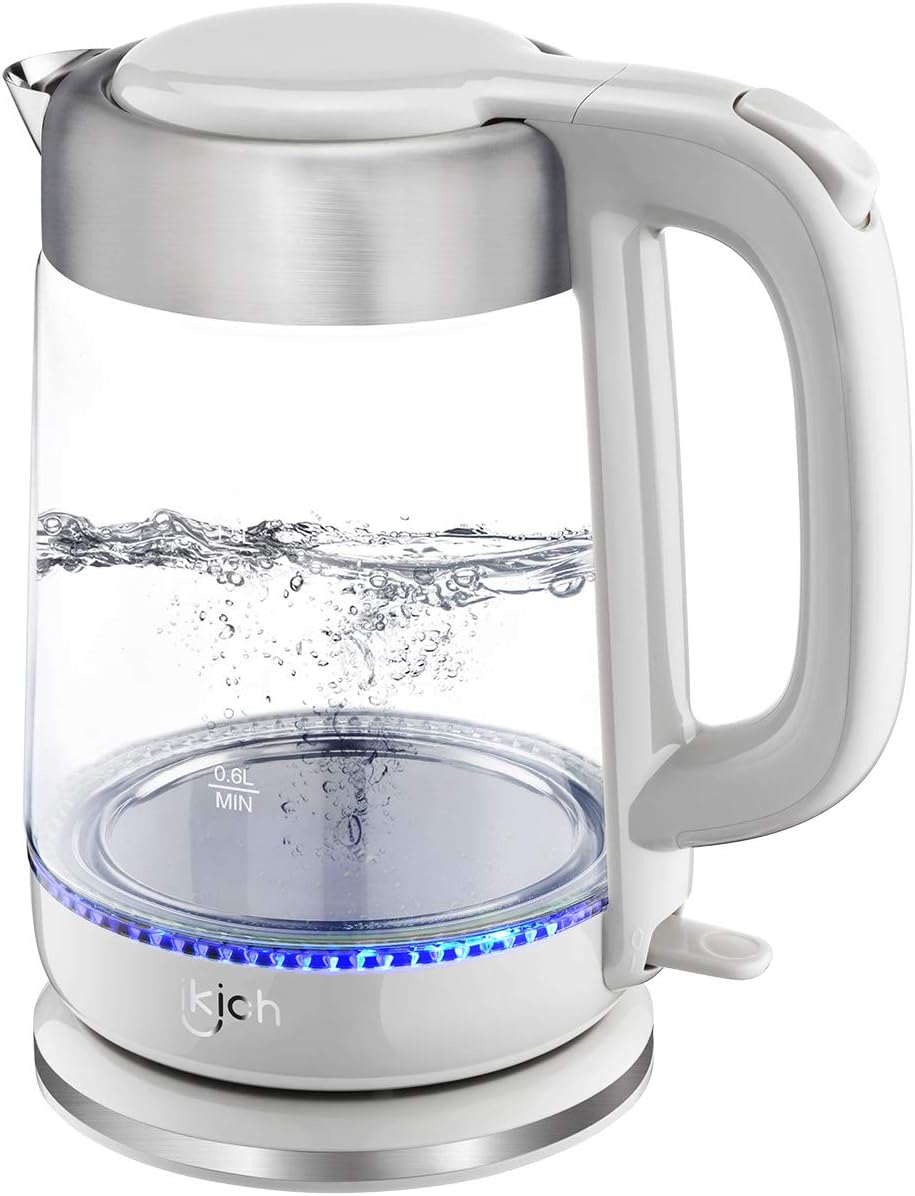 Electric Kettle, IKICH 1.7L Cordless Glass Hot water Kettle 1500W Fast Boiling water, with Led Indicator, Auto Shut-Off & Boil-Dry Pro.