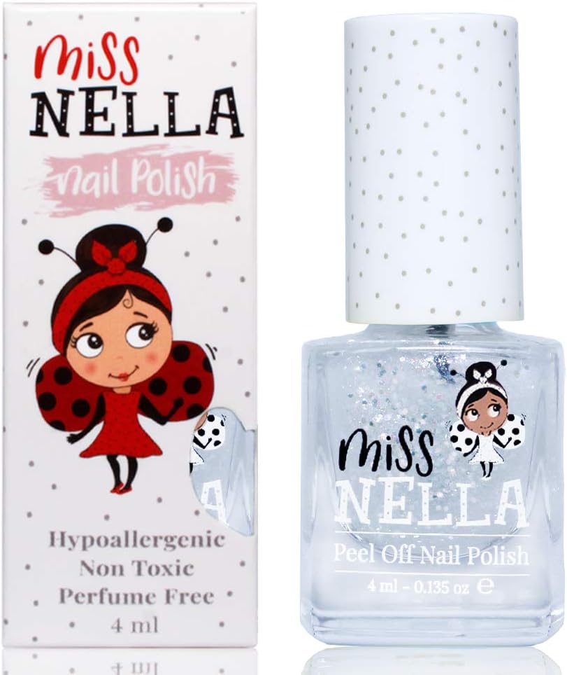 Miss Nella Party Collection CONFETTI CLOUDS- Special Glitter Clear Nail Polish for Kids with Peel-off, Water Based