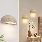 WOSBO Yellow Travertine Wall Sconce, 5.9" Wabi Sabi Light Fixture with Half Moon Natural Stone Lampshade, Japanese Style Marb