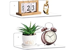 luium 9 Inch Clear Acrylic Floating Shelf, No Drill Adhesive Wall Shelf Set of 2 for Storage, Floating Shelves Damage-Free Expand Wall Space for Living Room, Office, Gaming Room, Bathroom