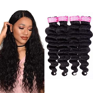 Amazon Com Brazilian Loose Deep Wave Human Hair 4 Bundles 16 18