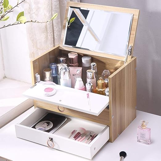 Amazon Com Dust Proof Wooden Makeup Organizer Countertop Hdf