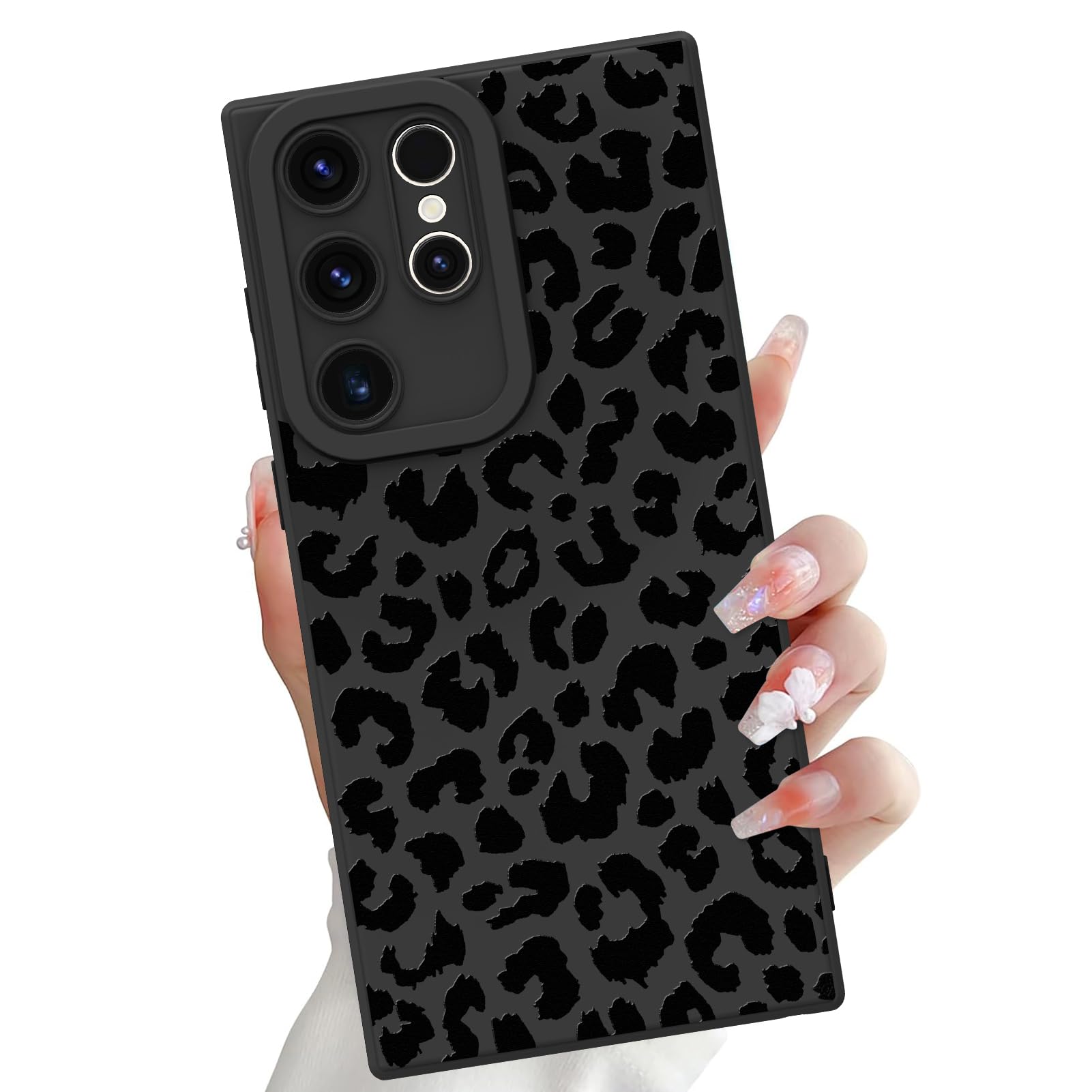 OOK Compatible with Samsung Galaxy S23 Ultra Case, Silicone Black Leopard Cheetah Cute Pattern, TPU Camera Protection Soft Slim Shockproof Phone Cover for Women Girls- Black Leopard