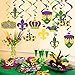 37ct Mardi Gras Decorations Pre-assembled | 16 Mardi Gras Hanging Swirls with Cutouts, 1 Mardi Gras Pennant Banner & 4 Stings of Mardi Gras | Mardi Gras Party Supplies | Mardi Gras Decor