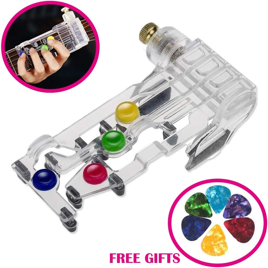 Guitar Chord Learning System Classical Guitar Practice Aid Tool for Trainer Beginner,Just Press Buttons and Play (with 6 Picks)
