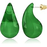 TOVABA Teardrop Earrings for Women, 14K Gold Plated Chunky Earrings Dainty Silver Tear Drop Earrings Simple Clear Waterdrop Earrings Lightweight Pink Drop Earrings for Women Trendy Earrings Jewelry