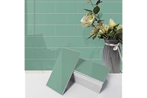 Avant Decor | 56 Tiles | Stone Composite Subway Solid Color Tiles | Peel and Stick Kitchen Backsplash Tiles | Wall Tiles | 3” x 6” | Bex Metro Glossy Sage | 7 sqft