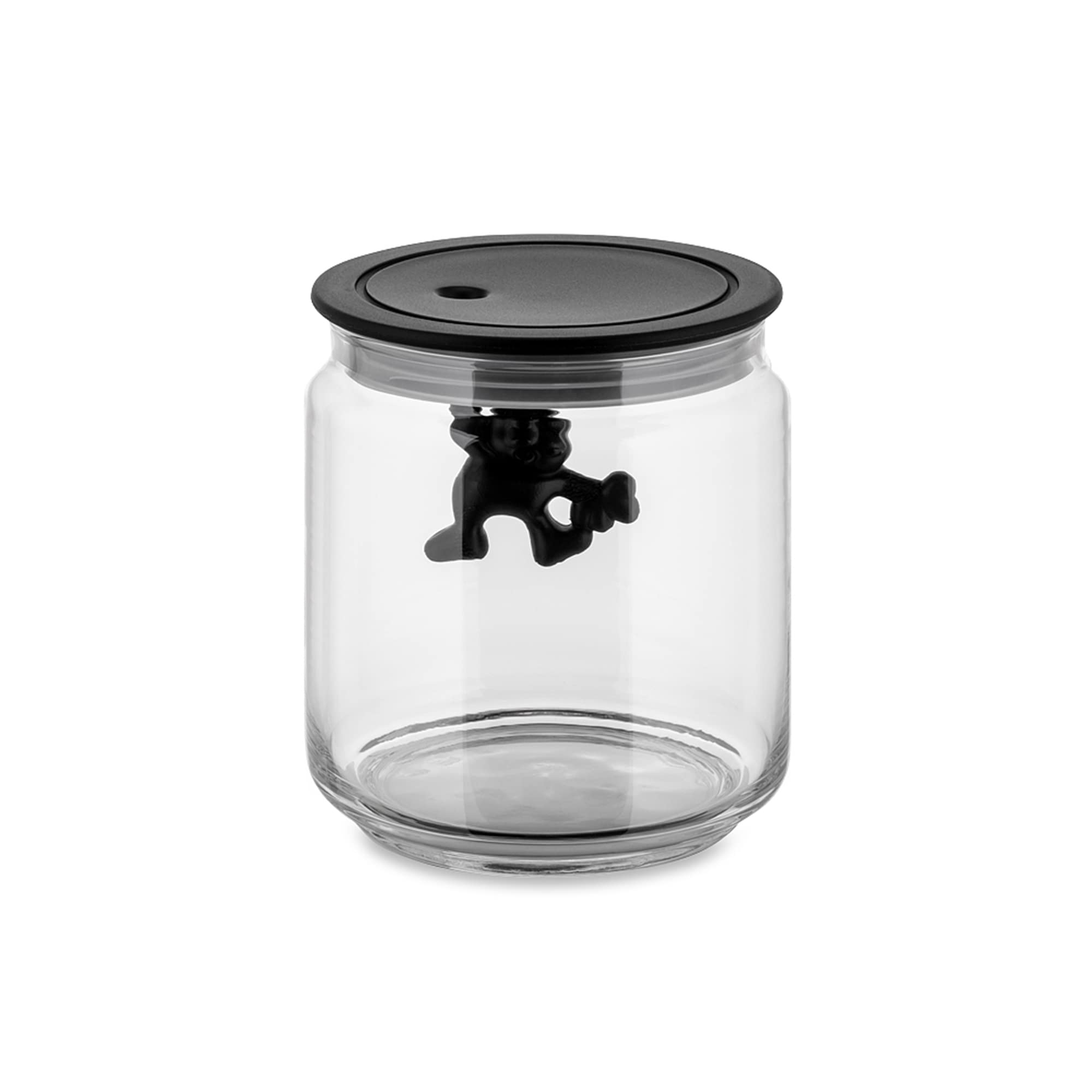 Alessi AMDR04 B Glass Gianni Jar A Little Man Holding On Tight Small Kitchen Box with Hermetic Lid in Thermoplastic Resin, Black, 700 ml