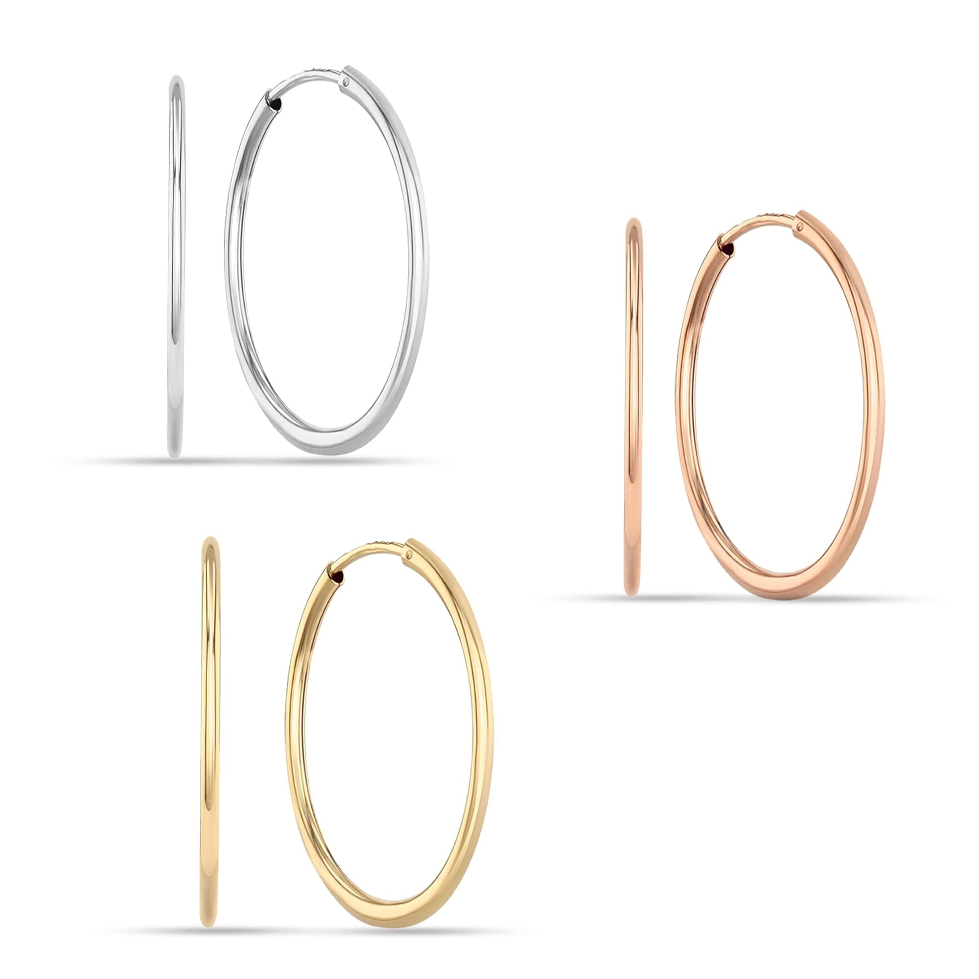 Charmsy 925 Sterling Silver Elegant 925 Sterling Silver Endless Hoop Earrings | Set of 3 Pairs 3 Colors Earring for Women 30MM | Lightweight Silver Earrings Jewellery Gift for Women