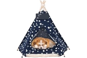 ANPPEX Dog Teepee, Cat Tent Teepee with Thick Cushion, Washable Pet Tent Teepee Dog Bed Cat Tent House