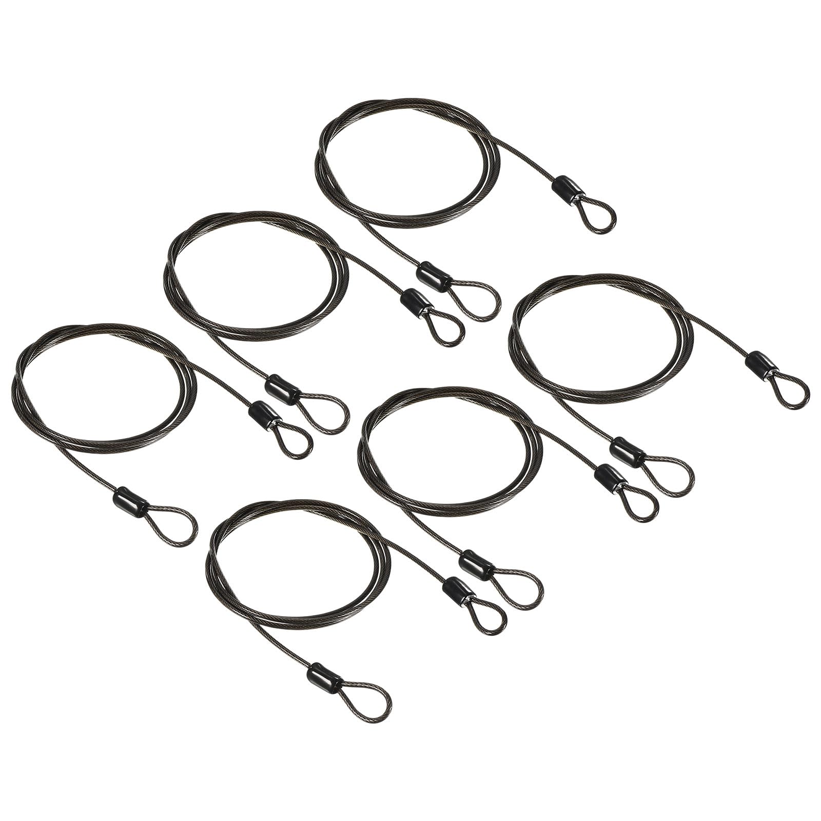 PATIKIL Security Cable 2.5mm x 1m/3.3ft, 6 Pack Coated Luggage Lock Wire Rope with Double Loop, Gray