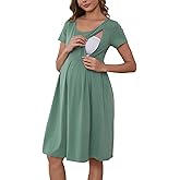 Ecavus Women's Nursing Dress Short Sleeve Hidden Zipper Maternity Breastfeeding Dress with Pockets