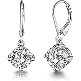 TCXOO Moissanite Drop Earrings,1.0ct-2.0ct D Color VVS1 Round Cut Lab Created Diamond 925 Sterling Silver 18K White Gold Dangle Earrings For Women Moissanite Leverback Earrings