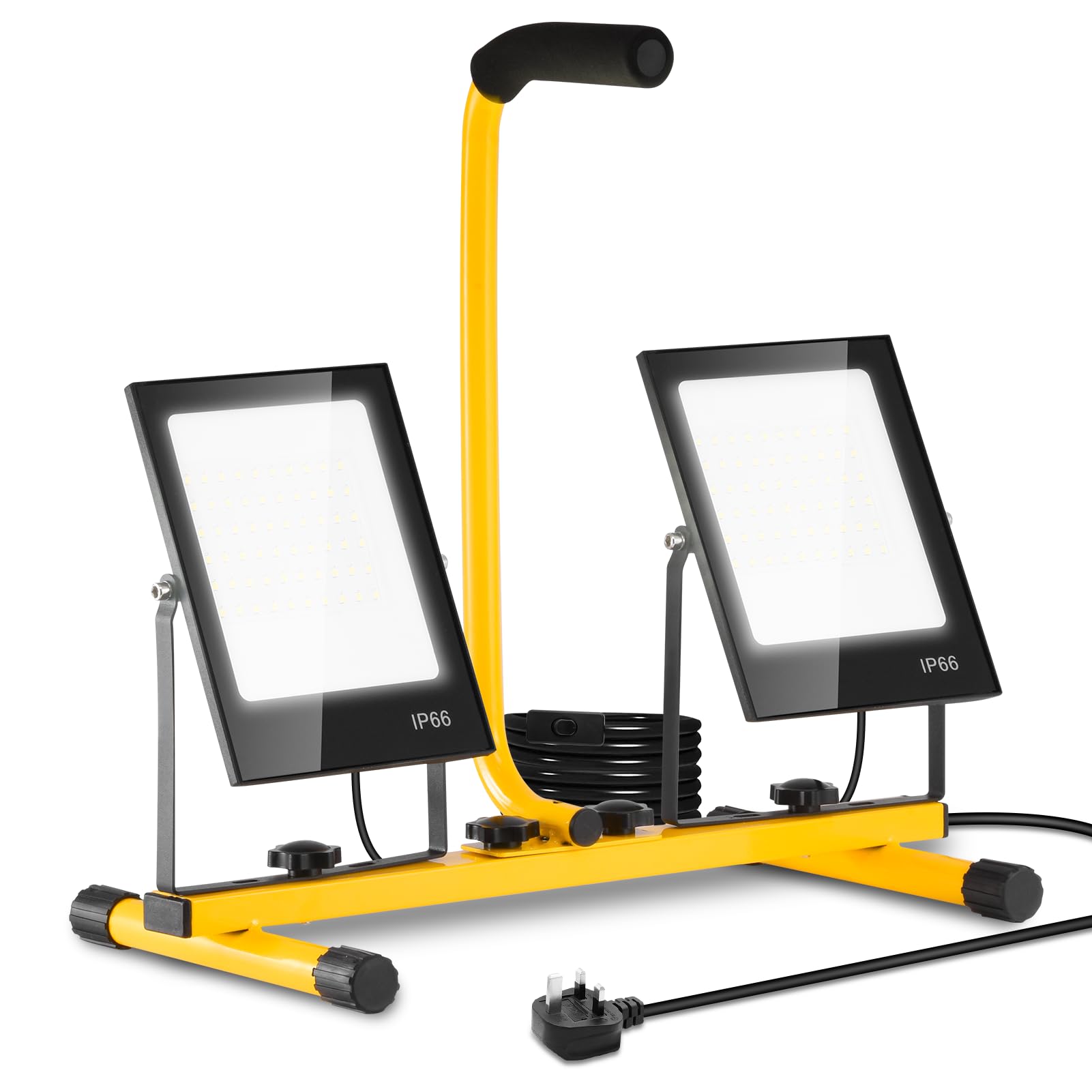 Ankishi Portable Floodlight with 2 Adjustable Heads, 12000LM LED Work Light, IP66 Job Site Light 6500K with 9.8ft Cord Plug and Switch for Workshop Garage Construction