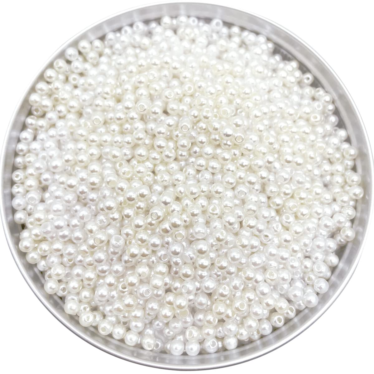 2000 Pcs Pearl Beads for Jewelry Making, 4mm, Faux Ivory/White, Round Loose Fake Pearls with Hole, Bracelet Pearls for Crafts Jewelry Making Bracelets Necklaces Hairs Crafts Decoration, 2 Colors