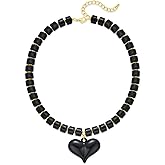 FILMOON Chunky Heart Necklace for Women Resin Beads Puffy Heart Pendant Necklace Y2K Style Statement Lightweight Acrylic Jewelry