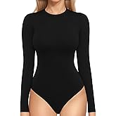 MANGOPOP Crew Neck Bodysuits for Women Long Sleeve Body Suit Going Out T Shirts Tops