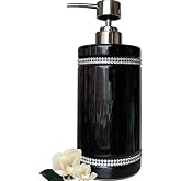 CAAS Black Ceramic Soap Dispenser with Silver Pump for Bathroom, Refillable Liquid Hand Soap Dispenser, Bling Moissanite Design for Kitchen Dish Soap, Hand Soap, Pump Bottle for Liquid (Black)
