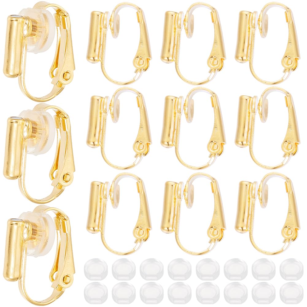 SOFPLATE 1 Box 24Pcs Real 18K Gold Plated Clip Earring Converter Clip Earrings Findings Brass Painless Non Pierced Earring Converter with Pads Earring Clips for jewellery Making Supplies DIY Craft Wom