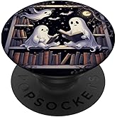 Retro Spooky Ghosts Reading Books Bookish Librarian Bookworm PopSockets Adhesive PopGrip