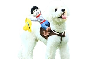 DELIFUR Dog Halloween Costume Funny Dog Cowboy Riding Costume Pet Costume Cat Suit Cowboy Rider Style for Small Medium Large Dogs (Cowboy, Small)