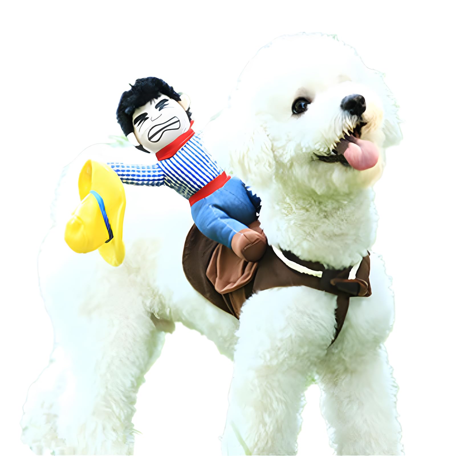 Photo 1 of DELIFUR Dog Halloween Costume Funny Dog Cowboy Riding Costume Pet Costume Cat Suit Cowboy Rider Style for Small Medium Large Dogs (Cowboy, Large)