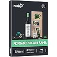 Koala Glossy Sticker Paper for Inkjet & Laser Printer, Printable Photo Sticker Paper, 100 Sheets 8.5x11 In Self-Adhesive Photo Paper for Scrapbooking, Brand Logo, Party Decor Stickers