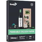 Koala Glossy Sticker Paper for Inkjet &amp; Laser Printer, 100 Sheets | 8.5x11 Inch, Printable Photo Sticker Paper for Crafts, Custom Scrapbooking, Brand Logo, Party Decor
