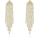 HERIER Rhinestone Earrings Dangling for Women Chandelier Statement Tassel Earrings Girls Silver Sparkly Drop Cubic Zirconia Crystal Earrings Long Dangle Costume Jewelry