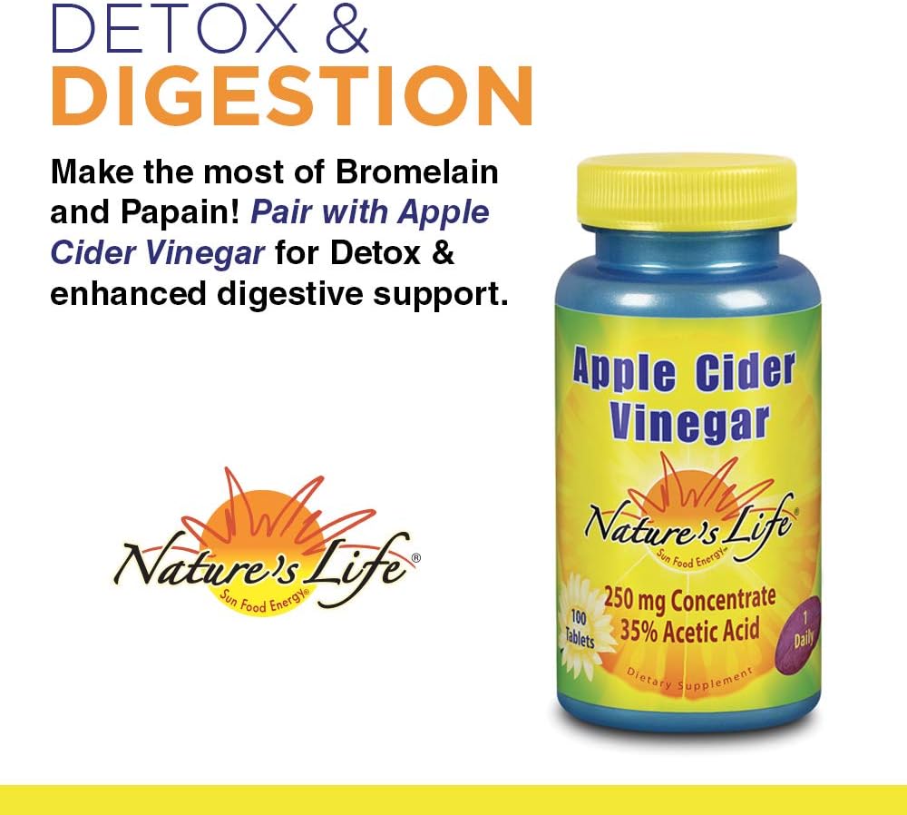 Natures Life Bromelain & Papain | Proteolytic Enzymes for Digestive Support & Comfort | from Pineapple & Papaya | 250mg Ea | 100 Vegetarian Capsules: Health & Personal Care
