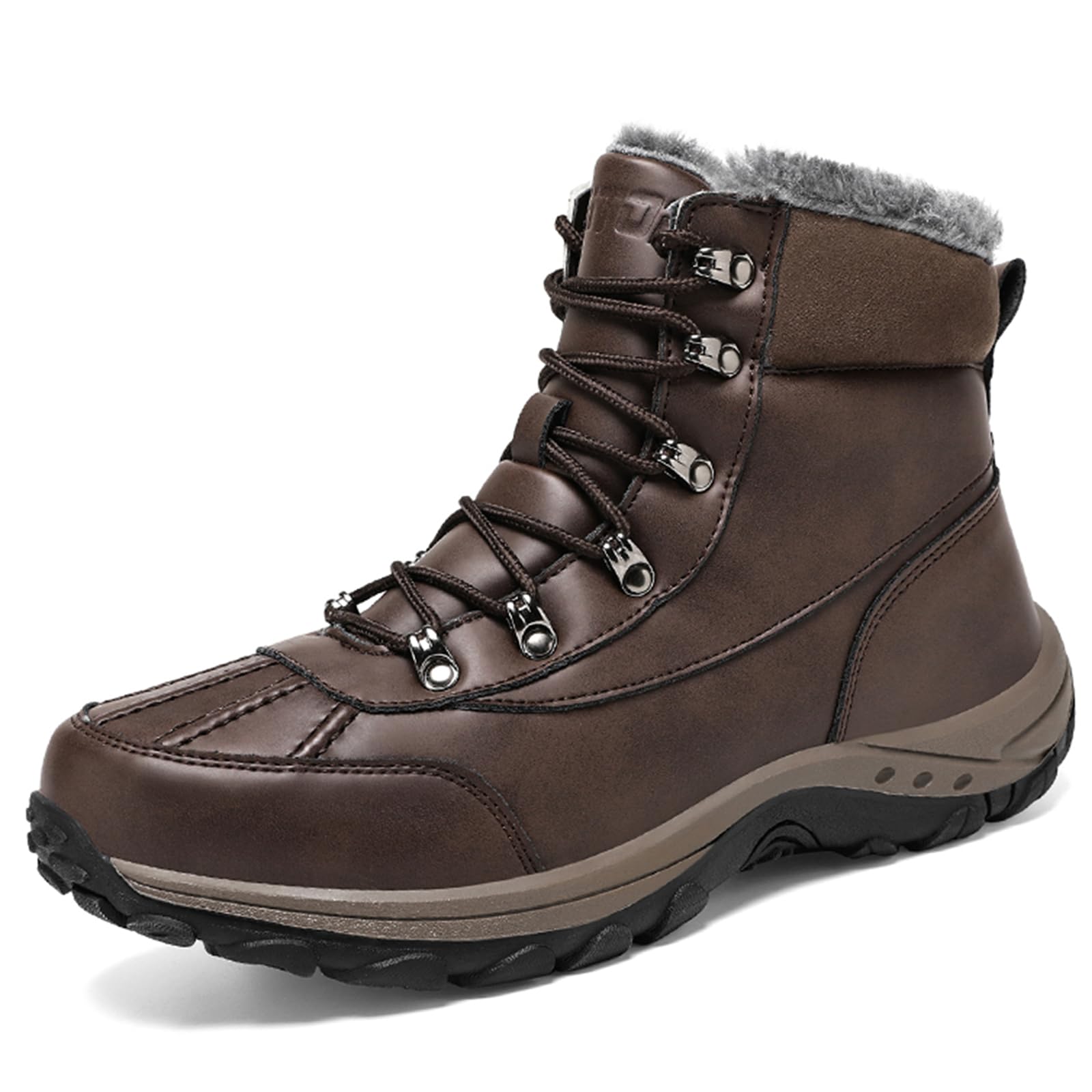 LABO Men's Waterproof Snow Boots - Insulated, Slip Resistant, Lace Up, Brown, Size 9