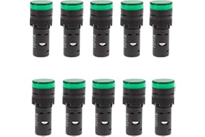 Shopcorp 10 pcs Energy Saving LED Indicator Light Voltage 110V Current 20mA Mounting Hole Size 16mm (5/8 Inch) Green (110V AC/DC)