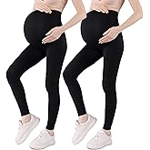 Guzeyina Women's Maternity Leggings Over The Belly Pregnancy Yoga Pants Active Womens Wear Workout Leggings for Tummy Control