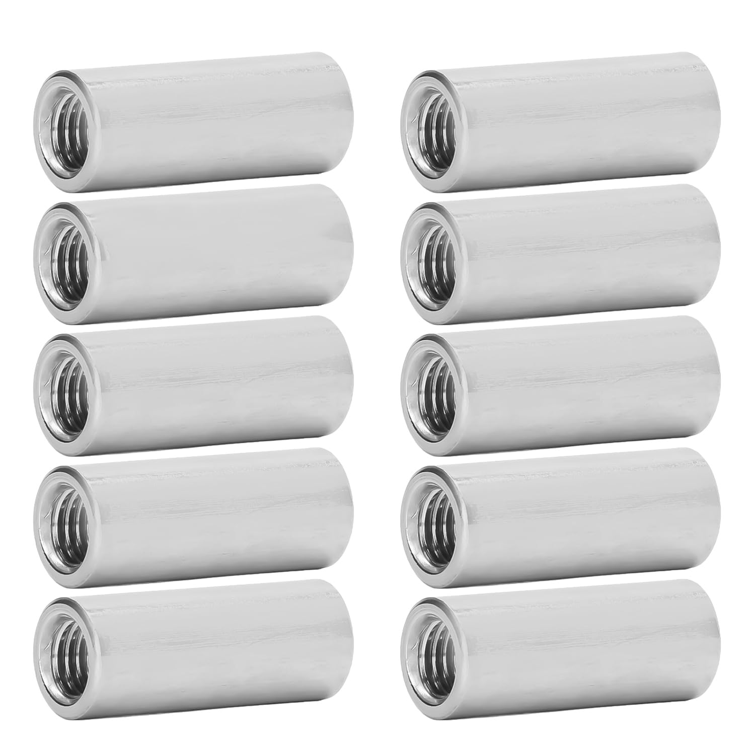 10 Pcs Round Coupling Nut M8 X 1.25 Female Thread 12mm Outer Diameter 30mm Length 304 Stainless Steel Silver Round Rod Coupling Nuts