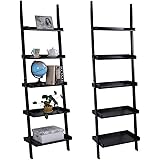 TANGKULA Ladder Bookcase 5-Tire Wood Leaning Shelf for Home Office Modern Flower Book Display Shelf Storage Rack Stable A-Frame Wooden Ladder Shelf