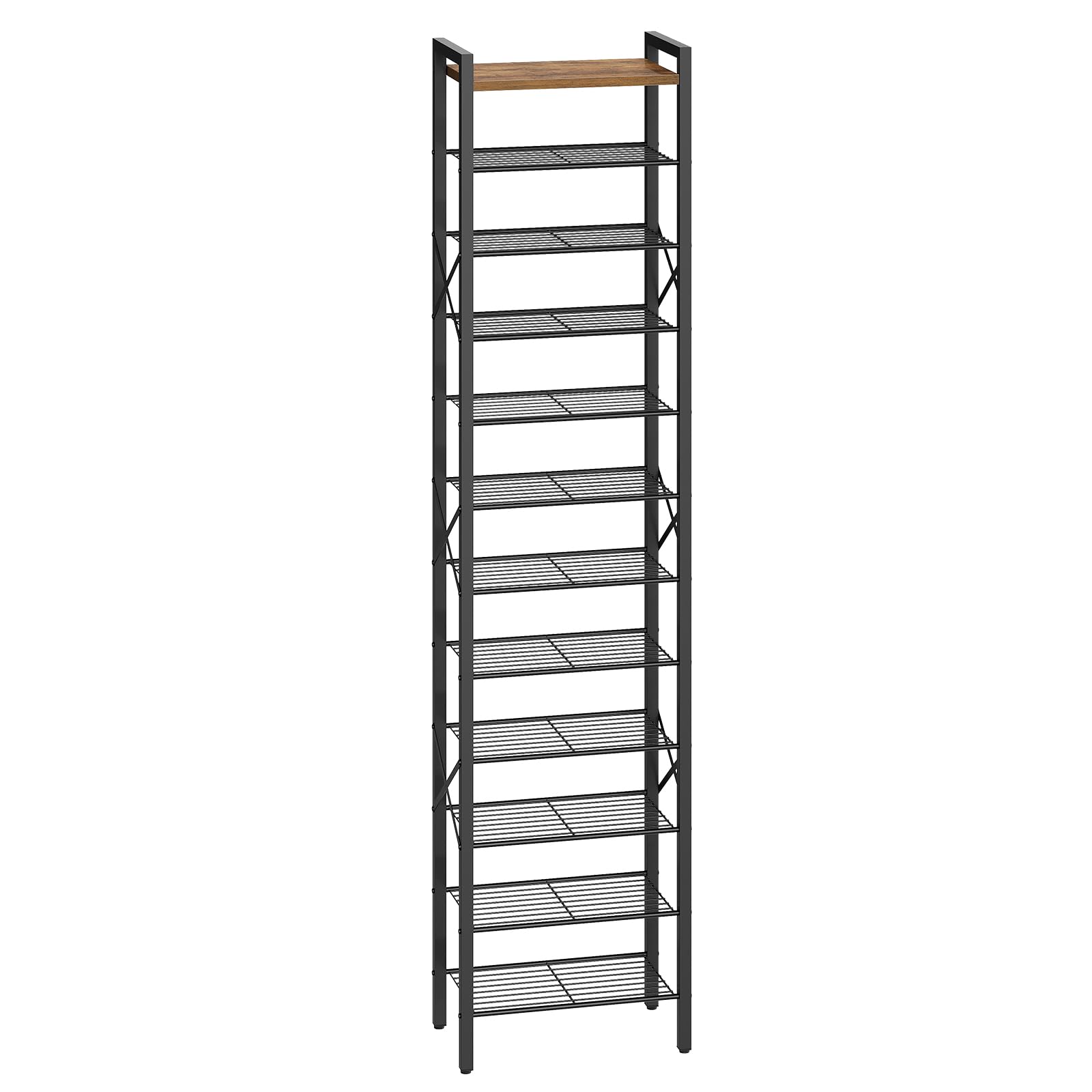 Photo 1 of **PARTS ONLY**YATINEY 12-Tier Narrow Shoe Rack, Tall Shoe Rack for 12-24 Pairs, Slim Shoe Storage Organizer with Wooden Top, Space Saving, Metal Frame, for Entryway, Rustic Brown and Black SS61BR