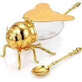 IMIKEYA Bee Honey Jar, Decorative Bee Shaped Honey Pot Bee Figurine Glass Honey Container Syrup Dispenser Crystal Condiment Pot Sugar Holder Bowl for Kitchen Home