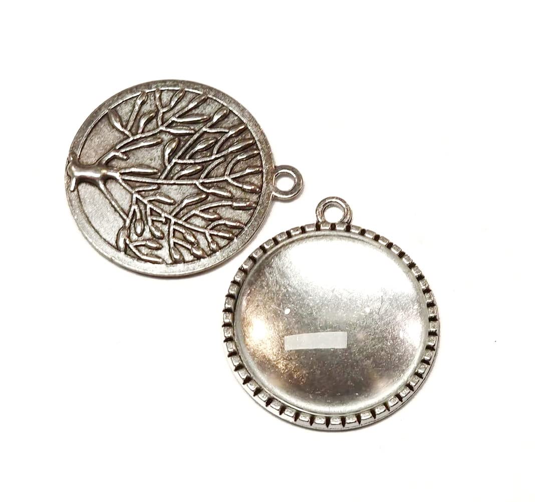 8 Pieces 4 Pieces Charm Empty Bezel Tray Lockets Metal Pendant Setting Jewellery 20 mm Round 4 Pieces Clear Glass Cabochon Craft Set, 32mm x 28mm und 20mm Cabachon, Brass Glass, None