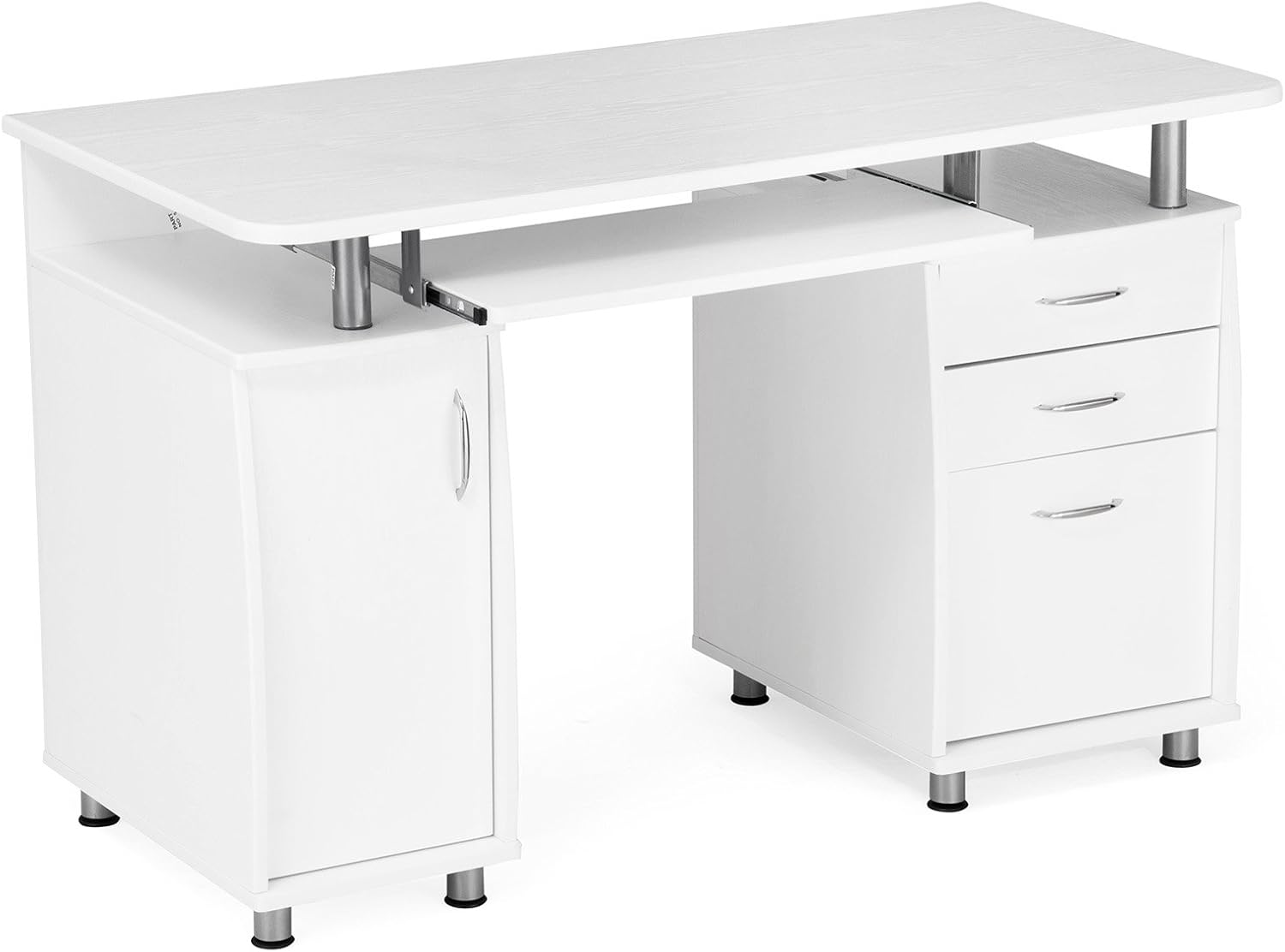 SONGMICS Computer Desk Workstation with Sliding Keyboard, Shelves